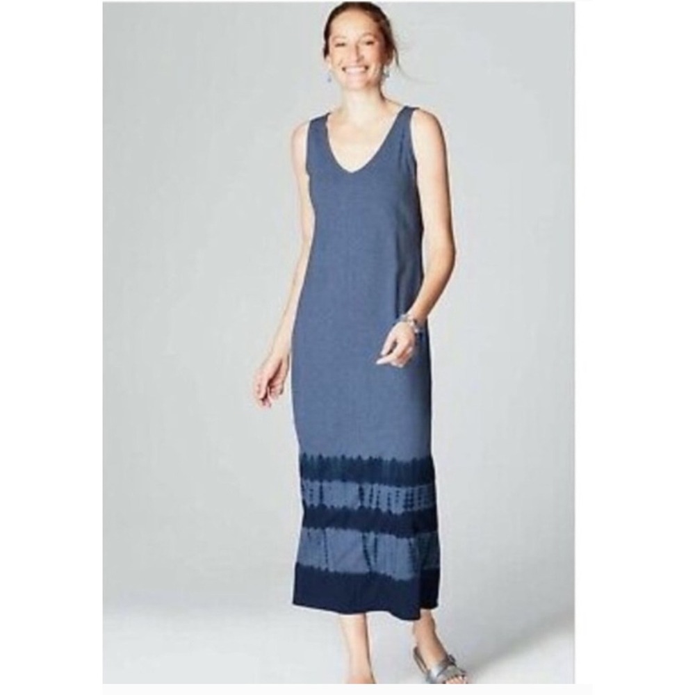 pure jill Womens XS Petite Sleeveless V Neck Maxi Dress Tie Dye Cotton